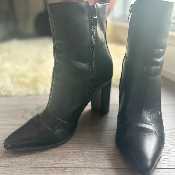 Black Leather Ankle Boot Heels - Picture 3 of 6